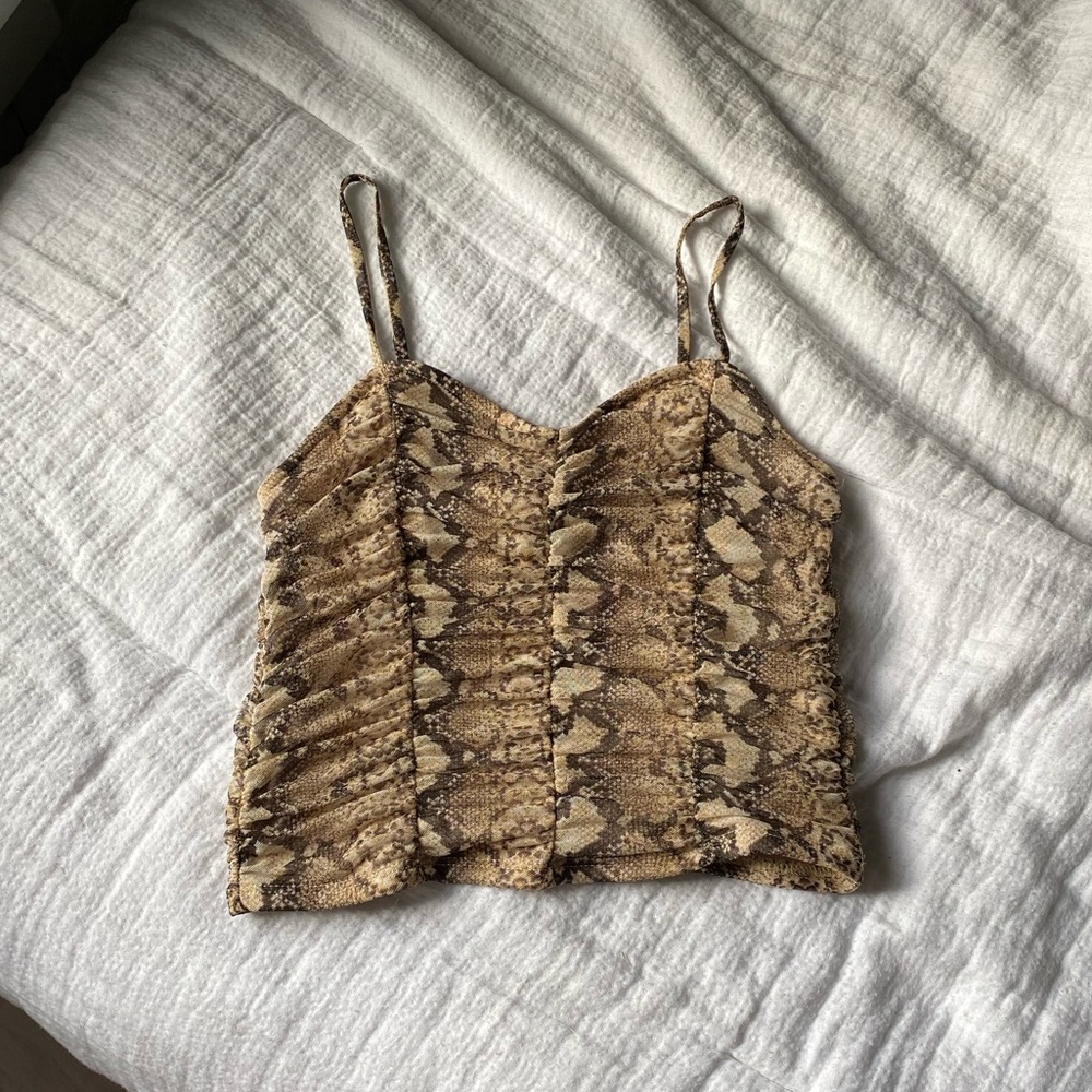 Moa Moa Ruched Snakeskin Crop Top